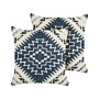 Set Of 2 Decorative Cushions Blue And Beige Cotton 50 X 50 Cm Geometric Pattern Foil Print