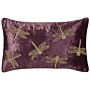 Decorative Cushion Purple Velvet 30 X 50 Cm Animal Pattern Dragonfly Motif Modern Glamour Pillow