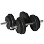 Homcom 20kg Adjustable Weights Dumbbells Set, Dumbbell Hand Weights For Home Office Gym Body Fitness Lifting Training, Black