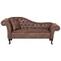 Chaise Lounge Brown Faux Suede Button Tufted Upholstery Left Hand Rolled Arms With Cushion