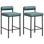 Set Of 2 Bar Chairs Teal Polyester Upholstery Black Metal Legs Armless Stools Roll Backrest Modern Dining Room Kitchen