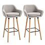 Homcom Set Of 2 Bar Stools Modern Upholstered Seat Bar Chairs W/ Metal Frame, Solid Wood Legs - Beige