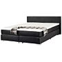 Eu Super King Size Continental Bed 6ft Black Faux Leather With Pocket Spring Mattress