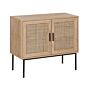 2 Door Sideboard Light Wood Natural Rattan Front 72 X 80 Cm Metal Leg Boho Style Wicker Cabinet