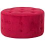 Footstool Red Velvet Round Pouffe Button Tufted Upholstery