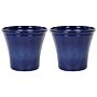 Set Of 2 Plant Pots ⌀55 Planters Solid Navy Blue Fibre Clay High Gloss Outdoor Resistances All-weather Beliani