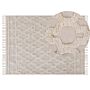 Area Rug Beige Cotton 140 X 200 Cm Tufted Moroccan Quatrefoil Pattern Tassels