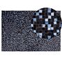 Area Rug Brown And Blue Genuine Cowhide Leather Rectangular 140 X 200 Cm Patchwork Boho Decor