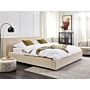 Eu Super King Size Bed Beige Corduroy Upholstery 6ft Slatted Base With Thick Padded Headboard Footboard