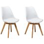 Set Of 2 Dining Chairs White Faux Leather Sleek Wooden Legs