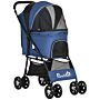 Pawhut Pet Stroller, Dog Cat Travel Carriage, Foldable Carrying Bag With Large Carriage, Universal Wheels, Brake Canopy, Basket Storage Bag Dark Blue