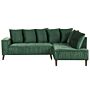 Corner Sofa Dark Green Velvet Fabric Cushions Metal Legs With Wood Finish