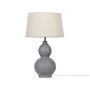 Table Lamp Grey Ceramic Base Unique Shape White Fabric Shade Modern Design Home Light