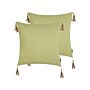 Set Of 2 Decorative Cushions Green Solid Pattern 45 X 45 Cm Modern Décor Accessories