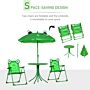 Outsunny Kids Folding Picnic Table And Chair Set Frog Pattern With Removable & Height Adjustable Sun Umbrella, Green