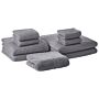 Set Of 9 Towels Grey Cotton Zero Twist Guest Hand Bath Towels And Bath Mat