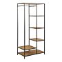 Seaford Black Metal Clothes Rack With 5 Oak Shelves