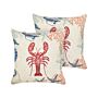 Set Of 2 Scatter Cushions Beige Linen 45 X 45 Cm Marine Lobster Pattern Square Polyester Filling