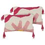 Set Of 2 Tufted Scatter Cushions Pink And White Cotton 30 X 50 Cm Flower Motif With Tassels