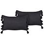 Set Of 2 Decorative Cushions Grey Cotton 35 X 55 Cm Solid Pattern With Tassels