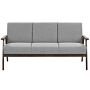 Sofa Grey Polyester Upholstery 3 Seater Retro Design Wooden Frame Living Room Couch