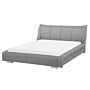 Bed Frame Grey Fabric Eu King Size 5ft3 Slatted Base Upholstered Headboard