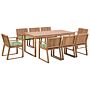 Garden Dining Set Light Acacia Wood Table 8 Chairs With Leaf Pattern Green Cushions