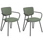 Set Of 2 Dining Chairs Dark Green Polyester Structural Fabric Upholstery Black Metal Legs Armless Curved Backrest