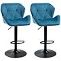 Homcom Bar Stools Set Of 2 Luxurious Velvet-touch Barstools W/ Metal Frame Footrest Round Base Triangle Indenting Moulded Seat Adjustable Height Blue