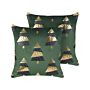 Set Of 2 Scatter Cushions Green Velvet Fabric 45 X 45 Cm Christmas Tree Pattern Removable Covers