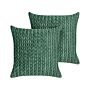 Set Of 2 Scatter Cushions Green Polyester Fabric Quilted 45 X 45 Cm Throw Pillow