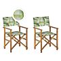 Set Of 2 Garden Director's Chairs Light Wood With Off-white Acacia Tropical Leaves Pattern Replacement Fabric Folding