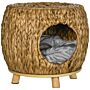 Pawhut Wicker Cat Cave/house Stool With Soft Washable Cushion,rattan Kitten Bed For Outdoor & Indoor Use, 44 X 43 X 41cm