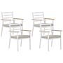 Set Of 4 Garden Chairs White Aluminium Beige Seat Pad Cushions Powder-coated Finish Patio Outdoor