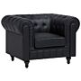 Chesterfield Armchair Black Faux Leather Upholstery Dark Wood Legs