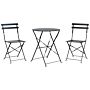 3 Piece Bistro Set Black Metal Folding Slatted Seat Back Outdoor