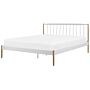 Eu Super King Size Panel Bed White With Light Wood Legs 6ft White Metal Frame Slatted Base Retro