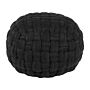 Pouffe Black Velvet Basket Weave Handmade Round 45 X 35 Cm Eps Filling Footstool Ottoman