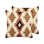 Set Of 2 Scatter Cushions Multicolour Cotton Wool 50 X 50 Cm Geometric Pattern Handmade Embroidered Removable Cover With Filling