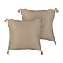 Set Of 2 Decorative Cushions Beige Jute 45 X 45 Cm Woven Removable With Zipper Decorative Tassels