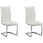 Set Of 2 Dining Chairs White Faux Leather Upholstered Seat High Back Cantilever