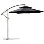 Outsunny 2.7m Banana Parasol Cantilever Umbrella With Crank Handle, Double Tier Canopy And Cross Base, Hanging Sun Shade, Black