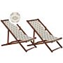 Set Of 2 Garden Deck Chairs Dark Acacia Wood Frame Replacement Fabric Hammock Seat Reclining Folding Sun Lounger