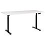 Manually Adjustable Desk White Tabletop Black Steel Frame 160 X 72 Cm Sit And Stand Round Feet Modern Design Office