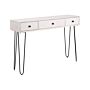 Console Table Off White Mango Wood With 3 Drawers Distressed Effect Sideboard Slim Rustic Style Side Table