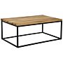 Coffee Table Light Wood Teak Rectangular Top Black Metal Frame