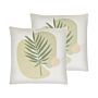 Set Of 2 Scatter Cushions Green And Beige 45 X 45 Cm Leaf Pattern Decorative Throw Pillows Removable Covers Zipper Closure