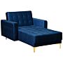 Chaise Lounge Navy Blue Velvet Tufted Fabric Reclining Day Bed Gold Legs Track Arms