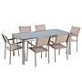 Garden Dining Set Beige With Black Glass Table Top 6 Seats 180 X 90 Cm