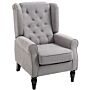 Homcom Retro Accent Chair, Wingback Armchair With Wood Frame Button Tufted Design For, Grey